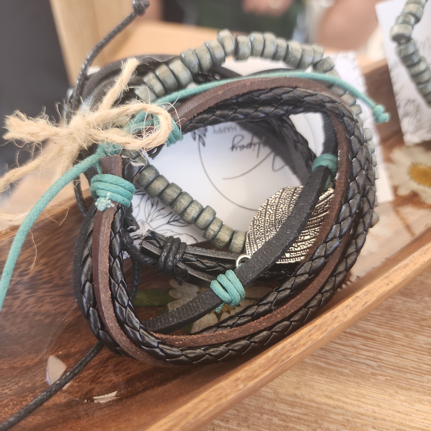 Leather Boho bracelet stack