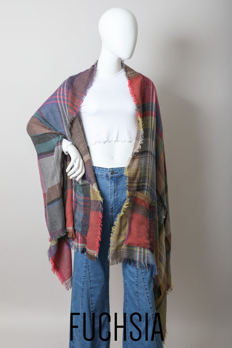 Multicolor Plaid Pocket Ruana