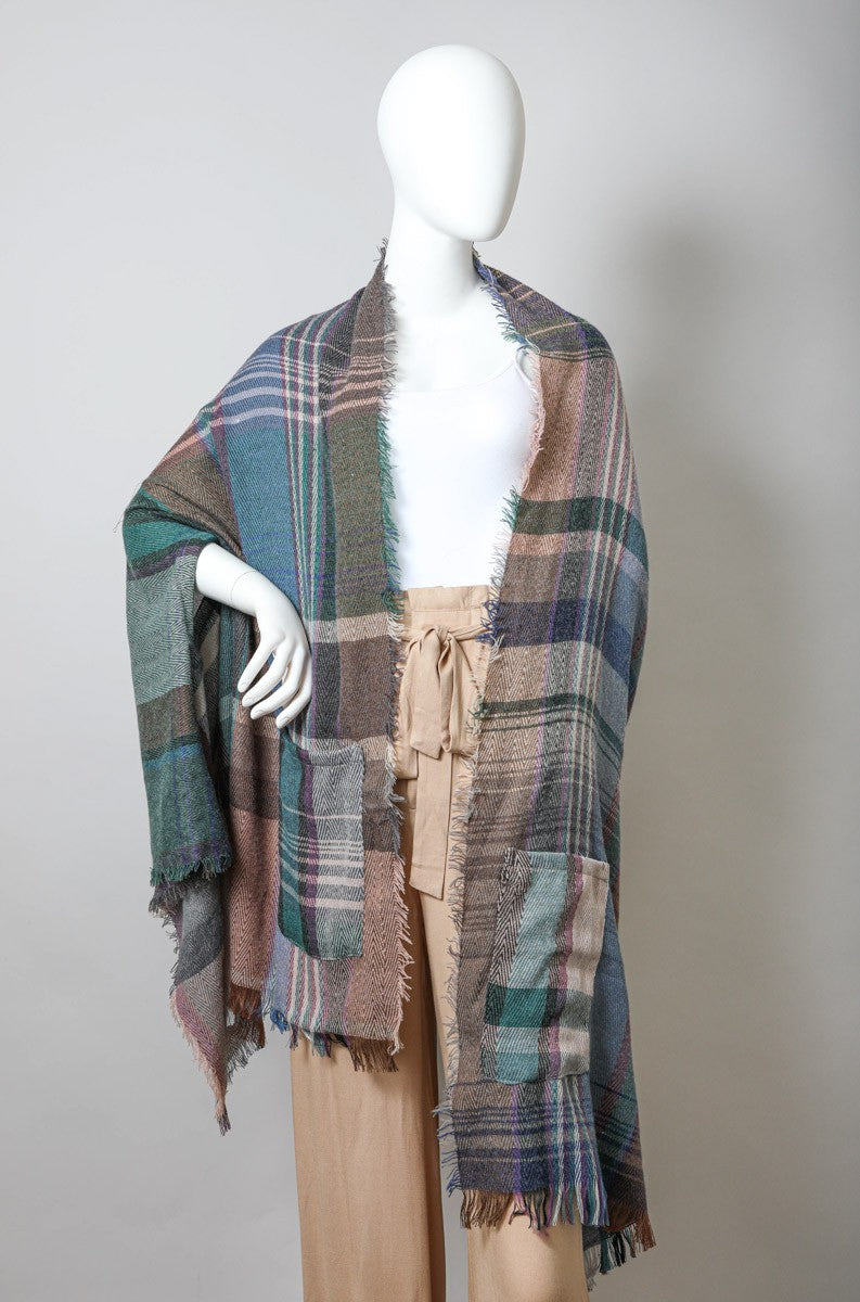 Multicolor Plaid Pocket Ruana