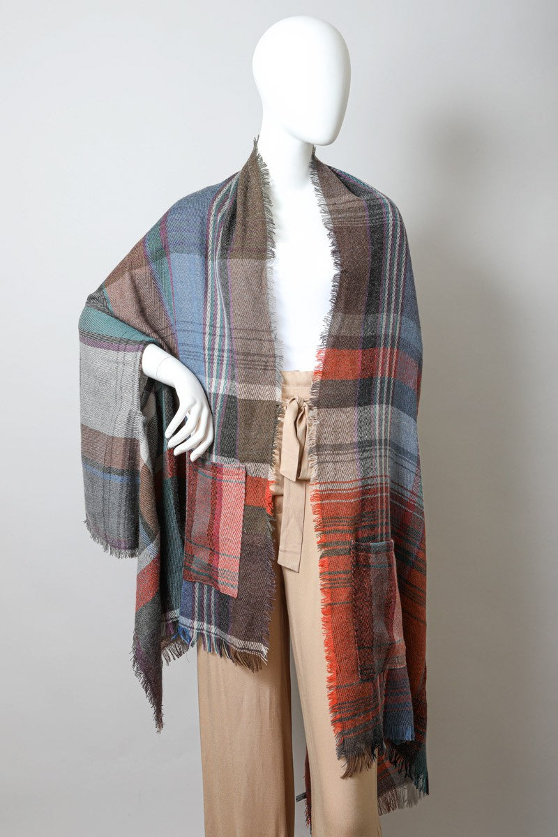 Multicolor Plaid Pocket Ruana